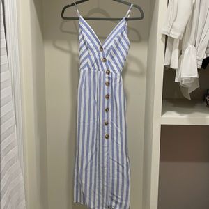 Blue & white striped midi dress